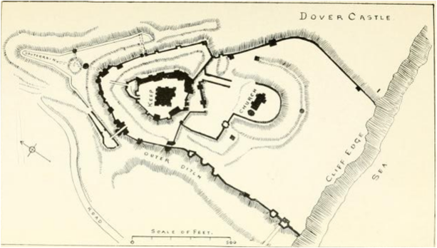 PLATE Plan Of Dover Castle Memorials Of Old Kent Ditchfield PH Clinch G 1907 BetwP160P161.png