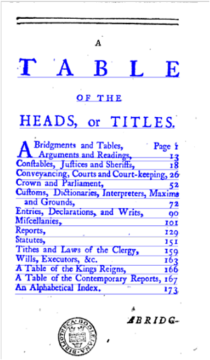 BOOK PAGE Bibliotheca Legum Worrall J TOC.png