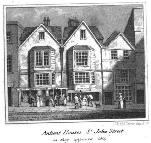 ENGRAVING Antient Houses St John Street Clerkenwell 1811 Storer JHS.PNG